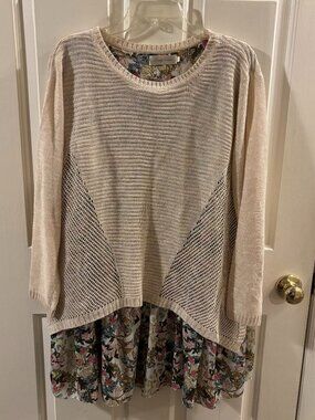 Simply Couture Women's Combo Beige Knit Sweater Layered Over Floral Top ~ 2XL